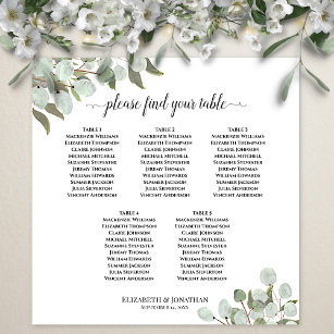 5 Table Eucalyptus Leaves Wedding Seating Chart 