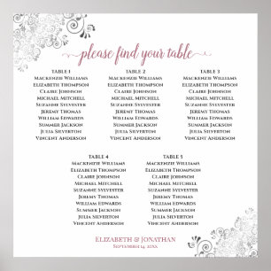 5 Table Lacy Wedding Seating Chart Rose on White
