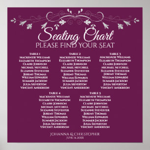 5 Table Magenta Plum Purple Wedding Seating Chart