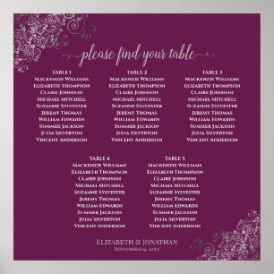 5 Table Magenta Plum & Silver Seating Chart