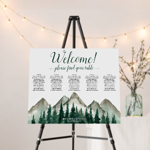 5 Table Mountains & Pine Wedding Seating Chart Foam Board