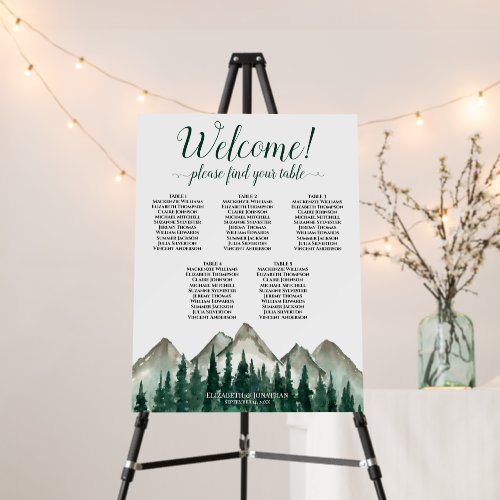 5 Table Mountains & Pine Wedding Seating Chart Foam Board