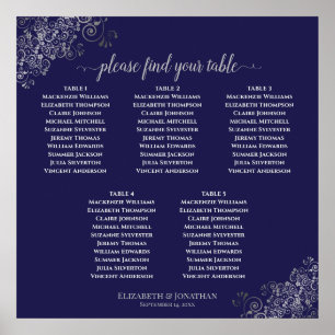 5 Table Navy Blue & Silver Wedding Seating Chart