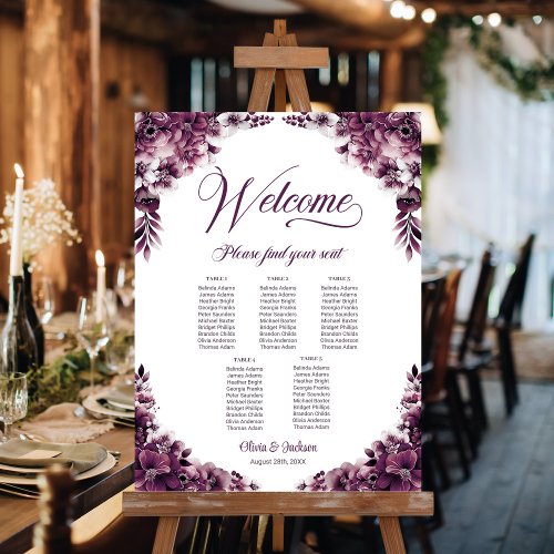 5 Table Plum Pink Floral Wedding Seating Chart Foam Board