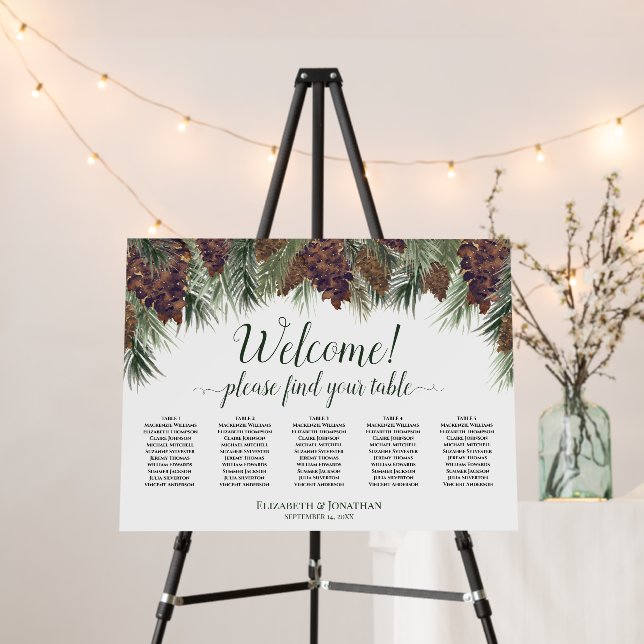 5 Table Rustic Pinecones Wedding Seating Chart Foam Board (In Situ (Stand))