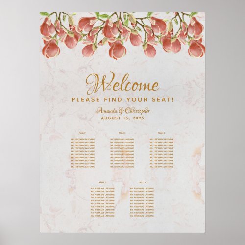 5 Table Seating Chart Marble Floral Pink Magnolia