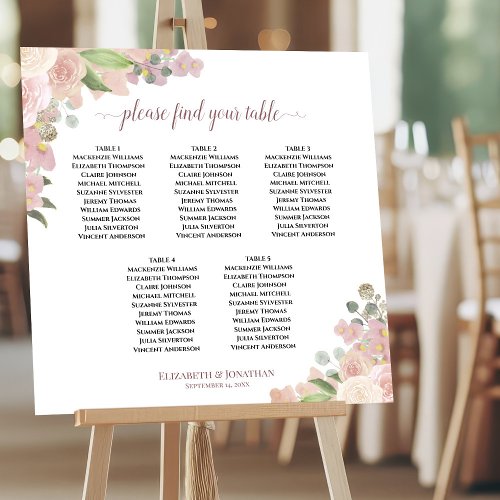 5 Table Wedding Seating Chart Boho Pink Floral Foam Board