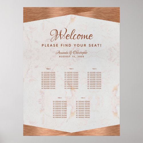 5 Table Wedding Seating Chart Faux Copper Marble