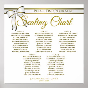 5 Table White & Gold Ribbon Wedding Seating Chart