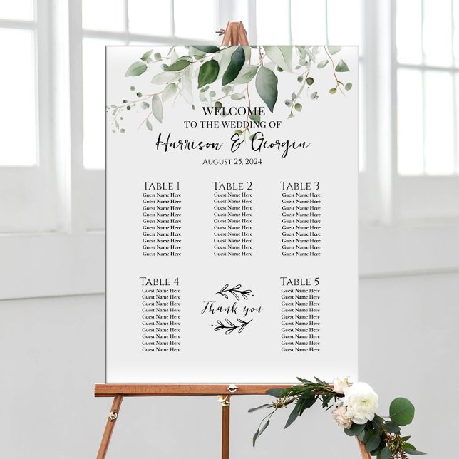 5 tables greenery elegant wedding seating chart (Creator Uploaded)