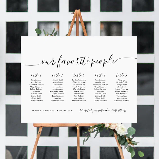 5 Tables Modern Our Favorite People Seating Chart | Zazzle