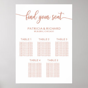 5 Tables Rose Gold Wedding Seating Chart Sign