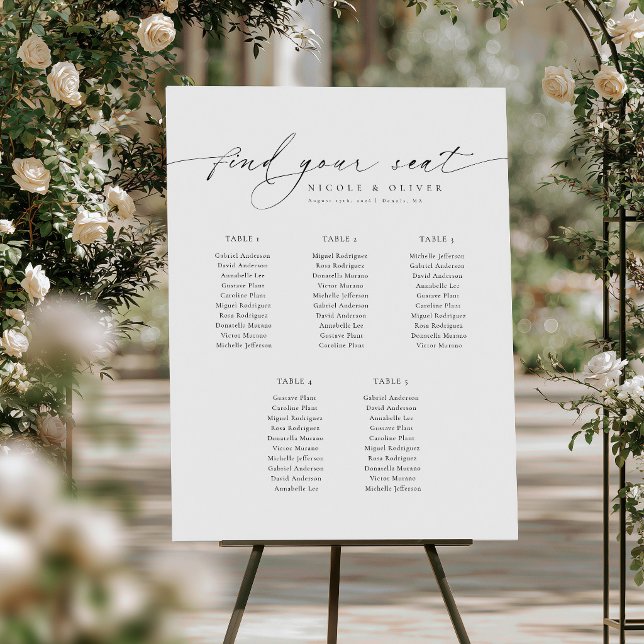 5 Tables Welcome Seating Chart Modern Script (Modern Script 5 Tables Welcome Seating Chart, Wedding sign)