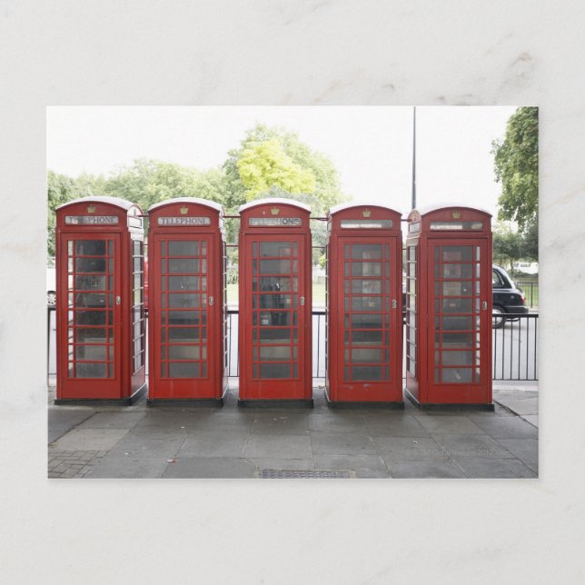 5 telephone boxes in London Postcard (Front)