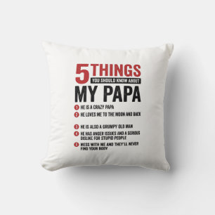 5 Things About My Papa Funny Vintage Shirt Design_ Throw Pillow