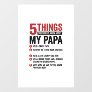 5 Things About My Papa Funny Vintage Shirt Design_ Window Cling