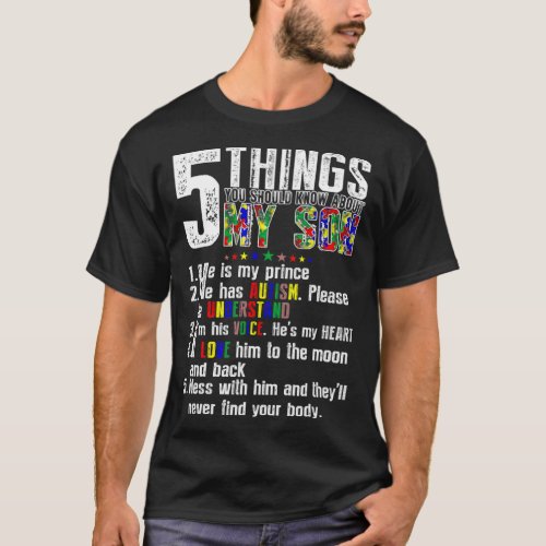 5 Things About My Son Autism Awareness Support for T_Shirt