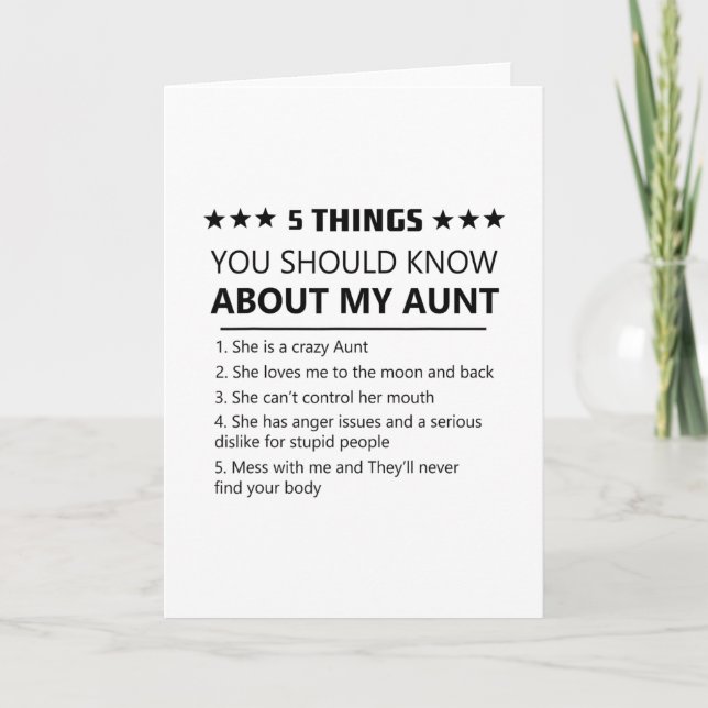 5 Things You Should Know About My Aunt Niece Nephe Card (Front)