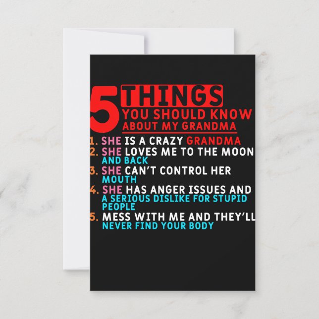 5 Things You Should Know About My Grandma Thank You Card (Front)