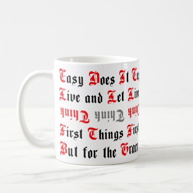 5 Traditional Sobriety Slogans Mug (Left)