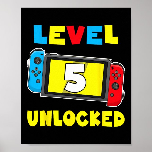 5 Unlocked 5th Birthday Shirt Video Game 5 Year Ol Poster (Front)