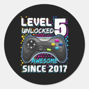 5 Unlocked Awesome 2017 Video Game 5th Birthday 1 Classic Round Sticker