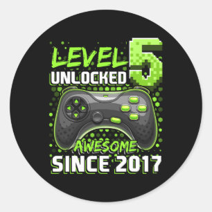 5 Unlocked Awesome 2017 Video Game 5th Birthday Classic Round Sticker