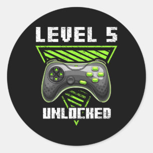 5 Unlocked Video Game 5th Birthday Gamer Gift Boys Classic Round Sticker