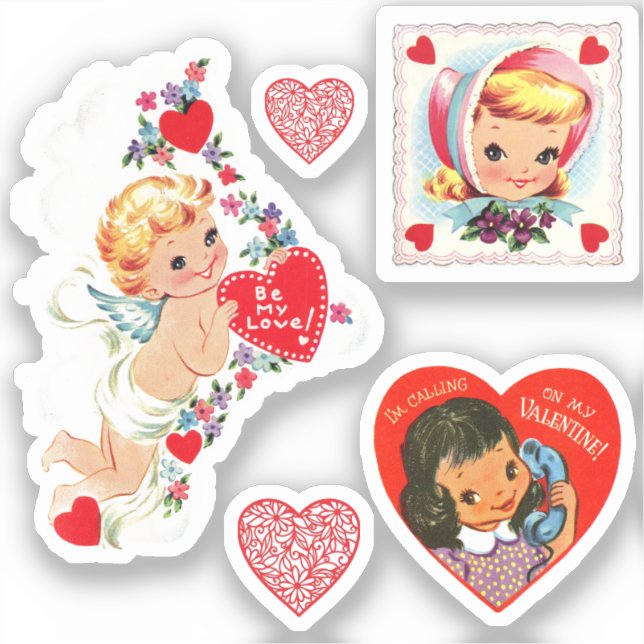 5 Vintage / Retro Valentine’s Stickers (Front)