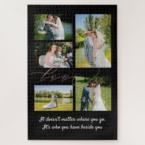 5 Wedding Photo Collage Love Script Romantic Quote Jigsaw Puzzle