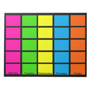 5-week Days of Week Color Coded Calendar Notepads