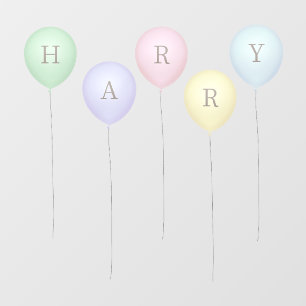 5 Whimsical Pastel Balloons with Custom Letters Wall Decal
