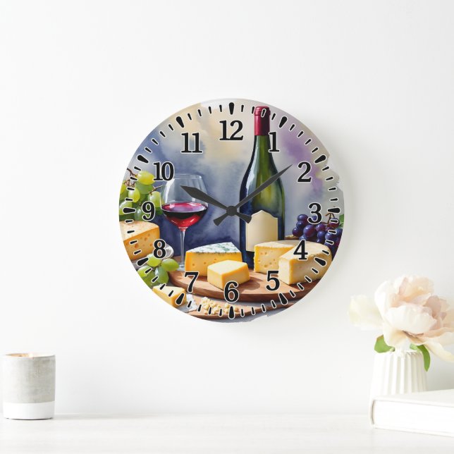 #5  Wine and Cheese  Large Clock (Home)