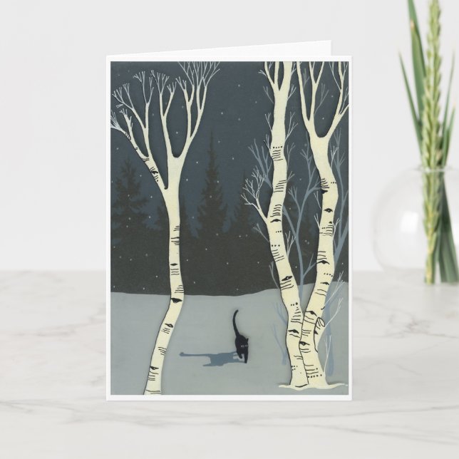 5"x7" Cat in Snow by Lucia Johnson, Blank inside Card (Front)