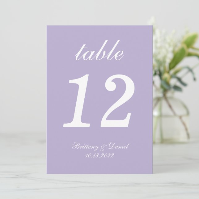 5"x7" Lavender Purple Wedding Big Table Number (Standing Front)