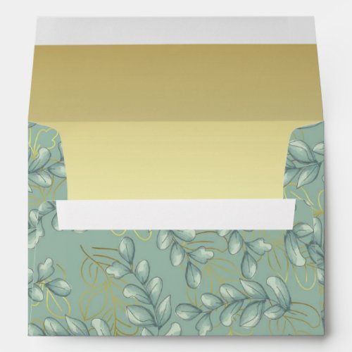 5 x 7 Antique Mint Green Leaves Envelope 