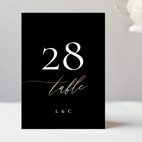 5 x 7 Black Gold Calligraphy Wedding Table Number