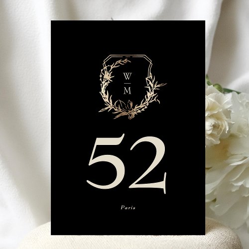 5 x 7 Classic Black Cream Gold Wreath Table Number