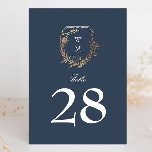 5 x 7 classic navy white gold crest table number