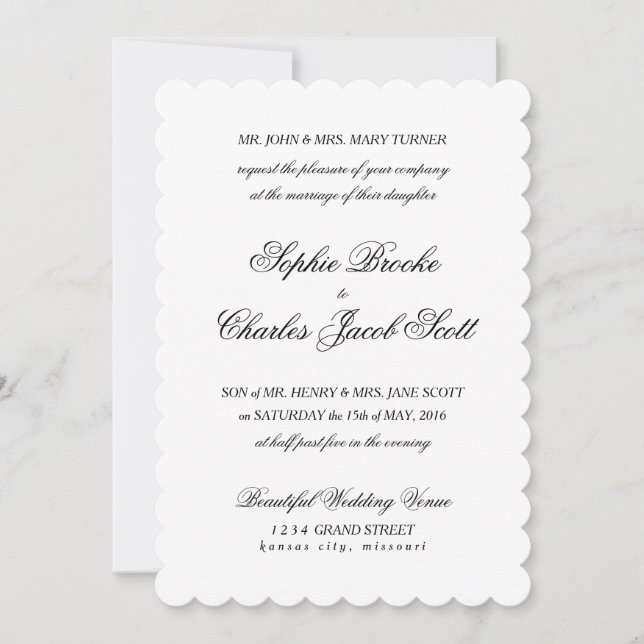 5" x 7" Classic Script Scallop Wedding Invitation (Front)