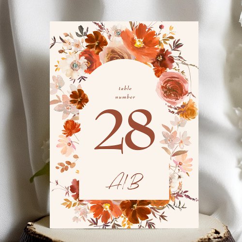 5 x 7 Cream Orange Fall Floral Arch Table Numbers