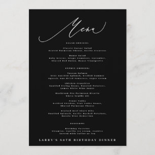 5 x 7 Elegant Black White Calligraphy Birthday Menu