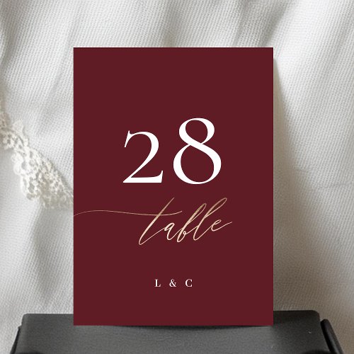 5 x 7 Elegant Burgundy Gold Wedding Table Number