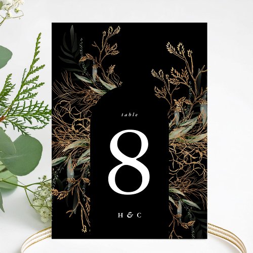 5 x 7 Eucalyptus Gold Black Arch Table Number