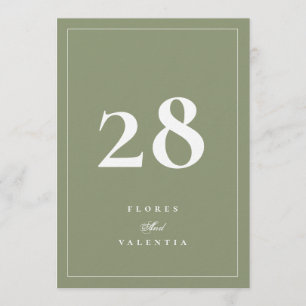 5 x 7 Formal Moss Green Wedding Table Numbers