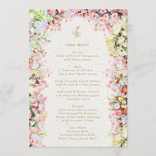5 x 7 french chateau floral summer wedding menu
