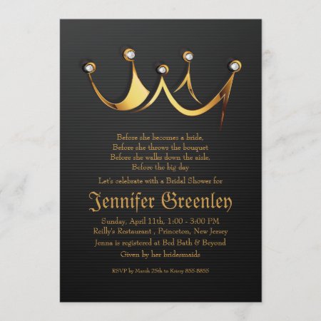 5" X 7" Gold Royal Queen Crown Bridal Shower Invitation
