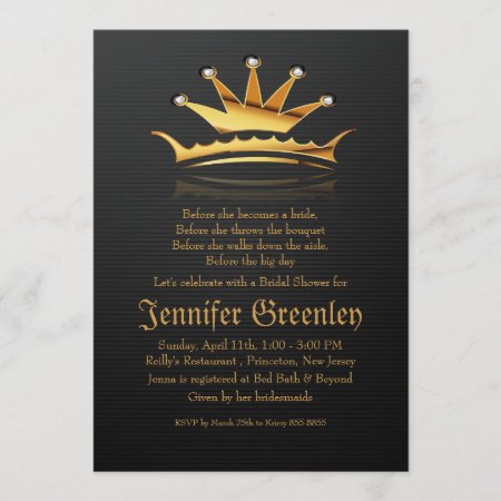 5" X 7" Gold Royal Queen Crown Invitation