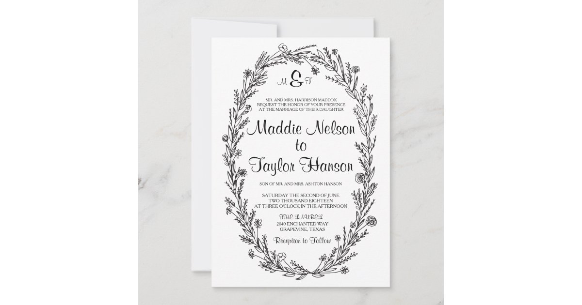 White and Black Greenery Wedding Envelope Stickers, Zazzle