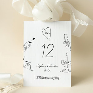 5 X 7 La Dolce Vita Doodle Wedding Table Number